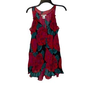 Arden B. Floral Sheer V-Neck‎ Tank Top Sleeveless Swing Tunic Small Women Multi